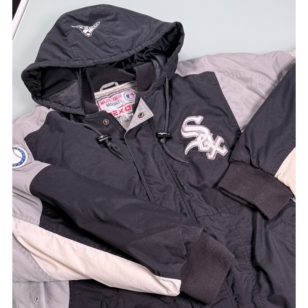 VTG Apex One Chicago White Sox Quilted Hooded Jacket Mens L Black/White/Gray